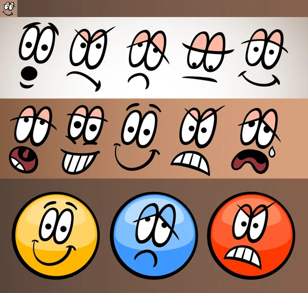 Emoticon elementos conjunto cartoon ilustração — Vetor de Stock