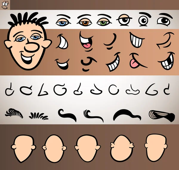 Mann gesicht elemente set cartoon illustration — Stockvektor