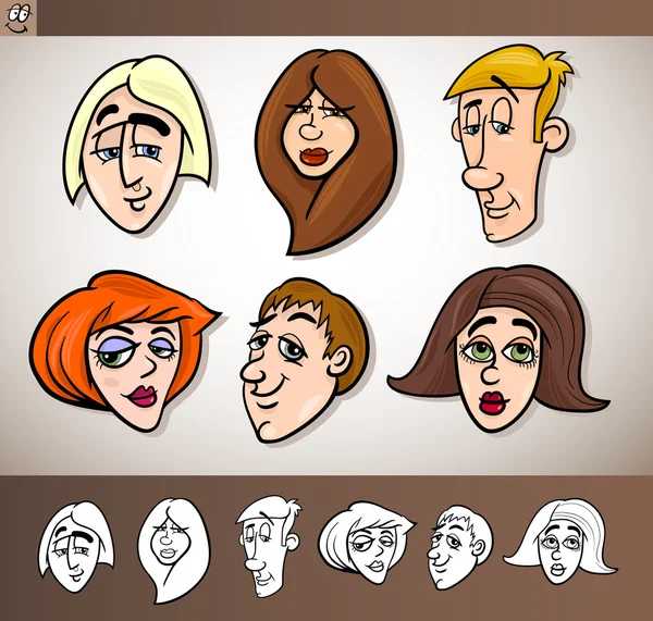 Desenhos animados cabeça conjunto ilustração — Vetor de Stock