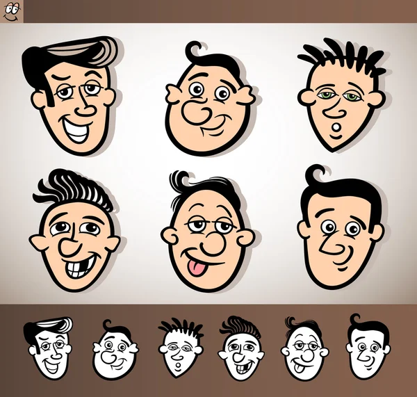 Мультфильм Мужские головы набор иллюстрации — стоковый вектор