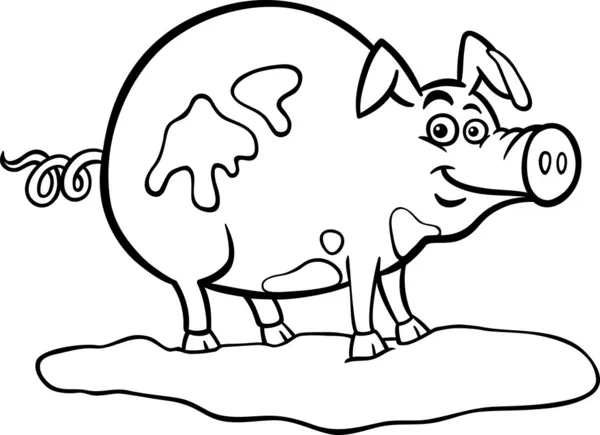 Dibujos animados de cerdo de granja para colorear libro — Vector de stock