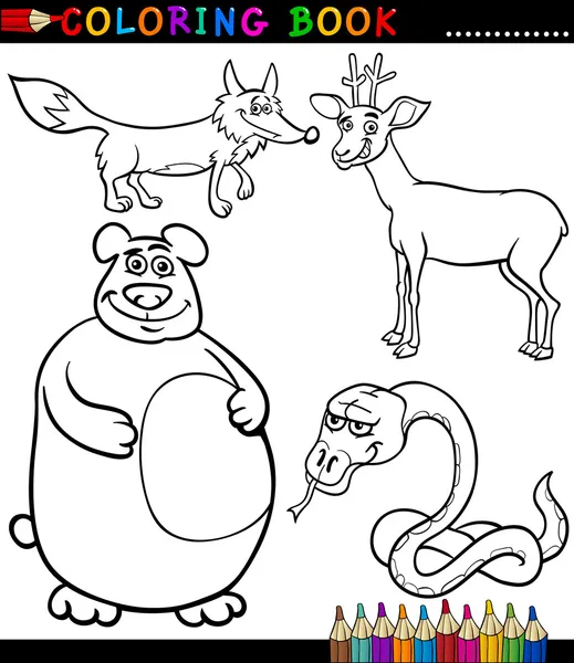 Dibujos animados animales salvajes para colorear libro — Vector de stock