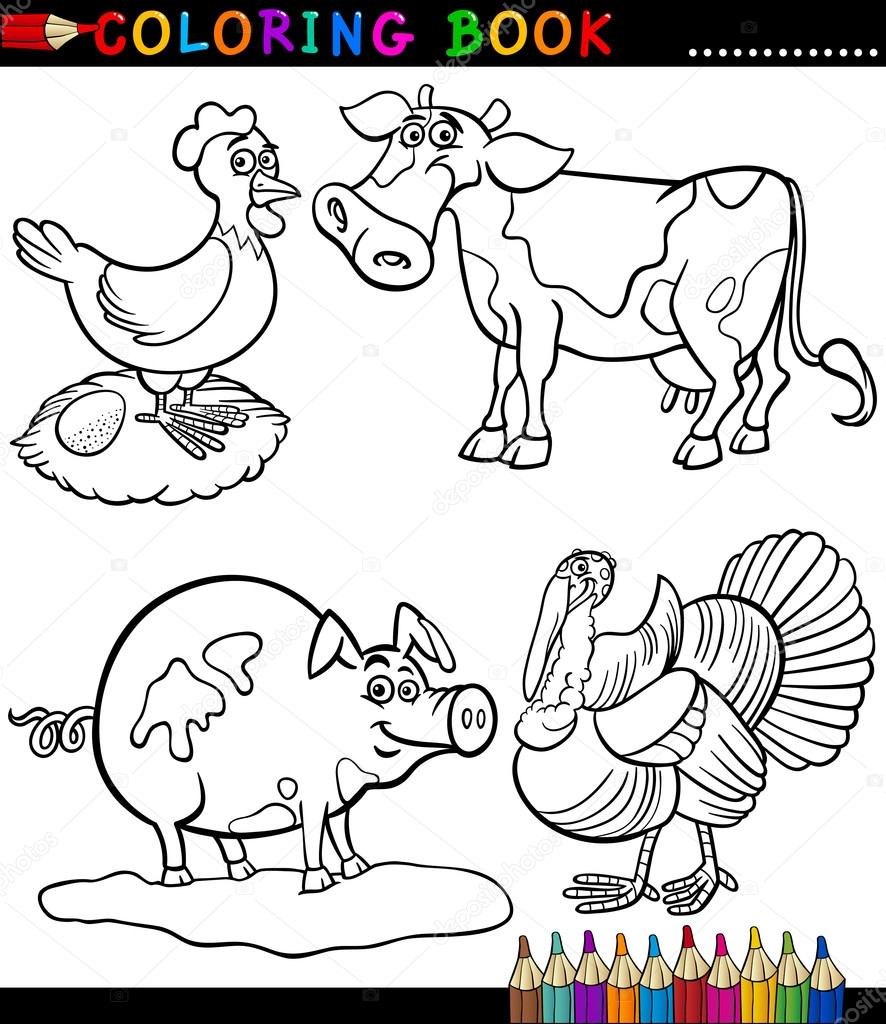 Cartoon Farm Animals for Coloring Book