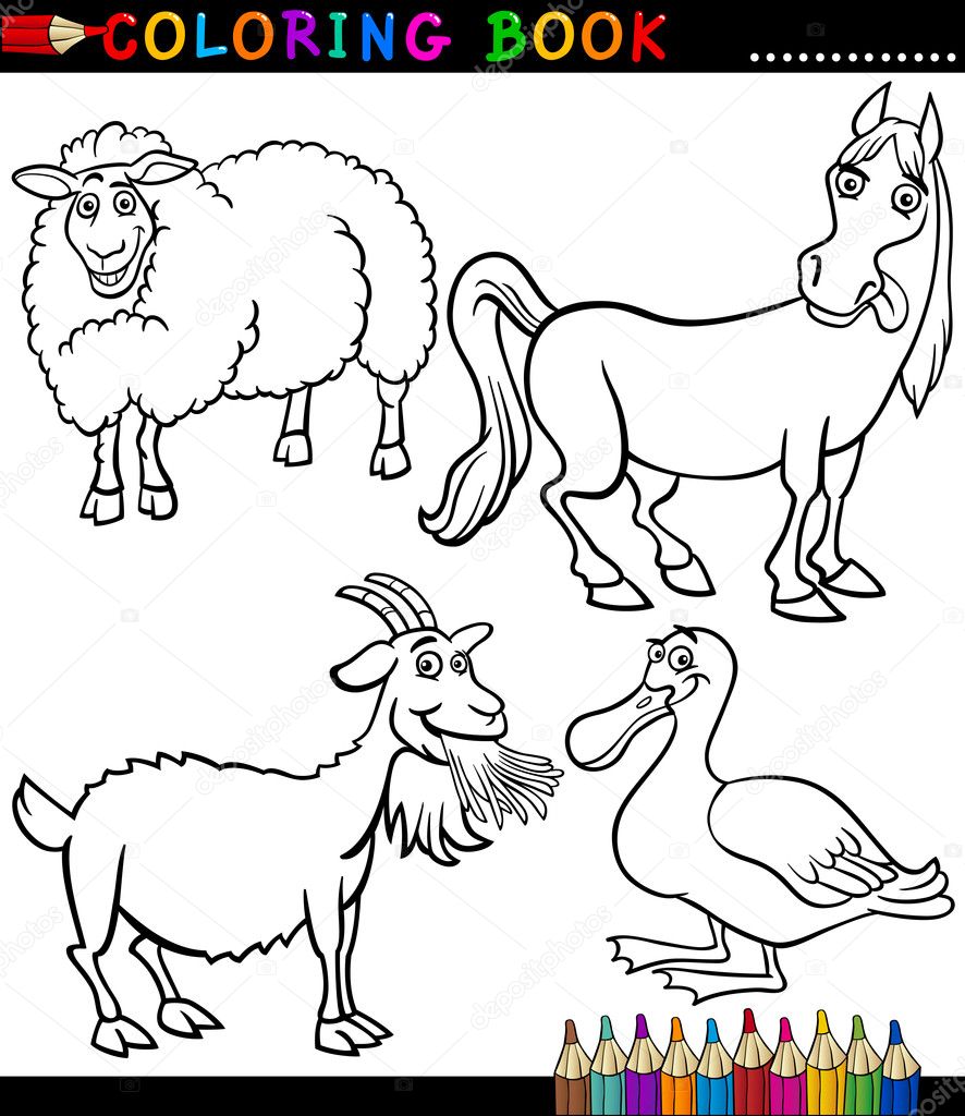 Cartoon Farm Animals for Coloring Book