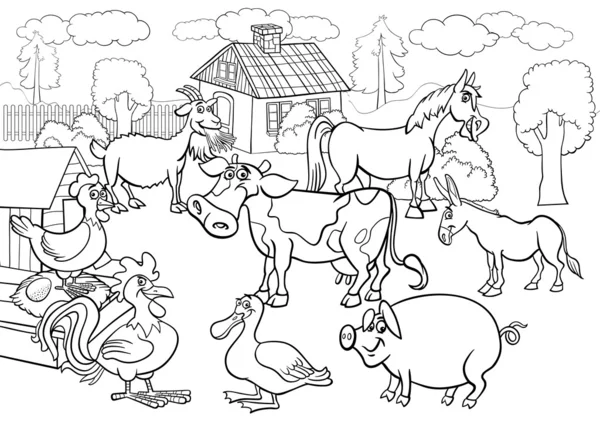 Animais de fazenda desenhos animados para colorir livro —  Vetores de Stock