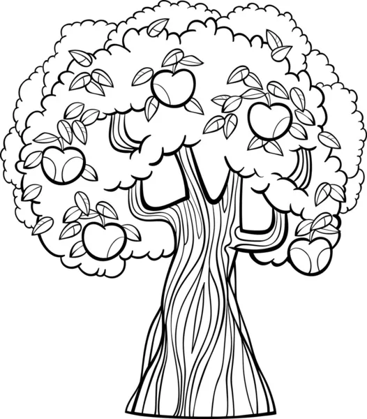 Apple tree cartoon for coloring book — Stock Vector