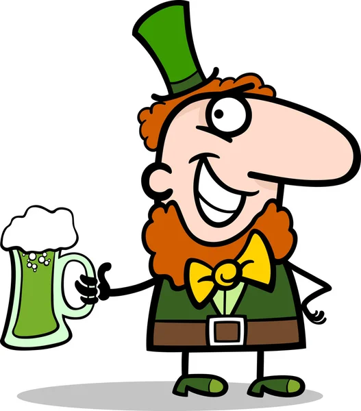 Leprechaun dengan gambar kartun bir - Stok Vektor