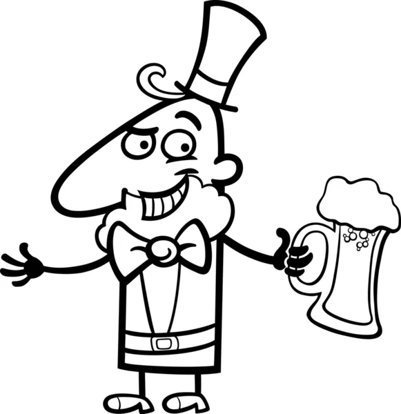 Leprechaun with beer cartoon for coloring — Stock Vector