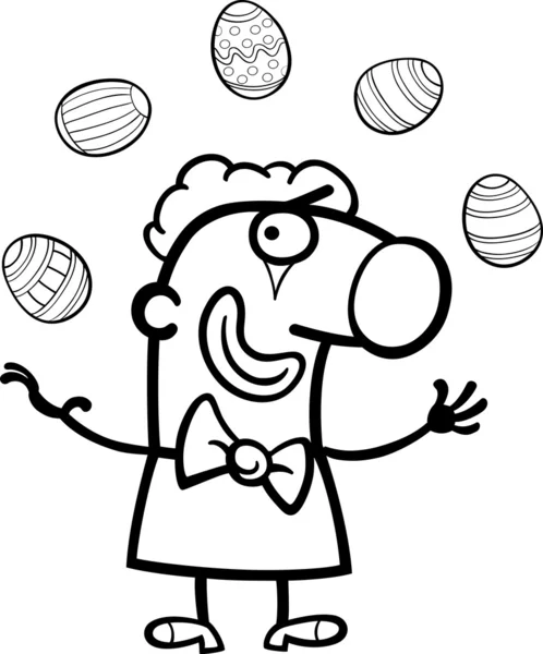 Clown dessin animé jonglant oeufs de Pâques pour la coloration — Image vectorielle