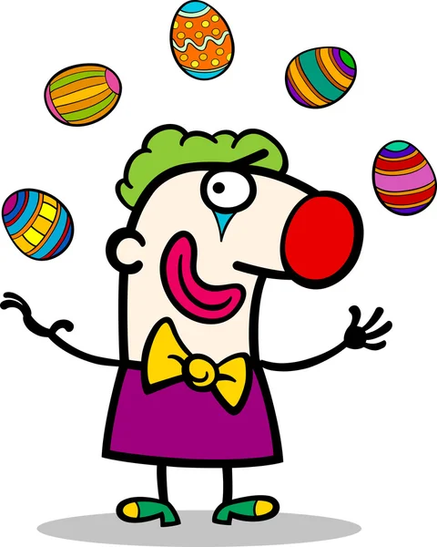 Cartoon clown juggling easter eggs — Stock Vector