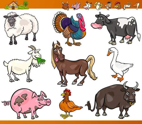 Nutztiere setzen Cartoon-Illustration — Stockvektor