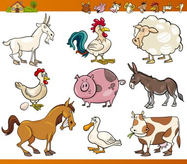 çiftlik hayvanları karikatür çizimi ayarla
