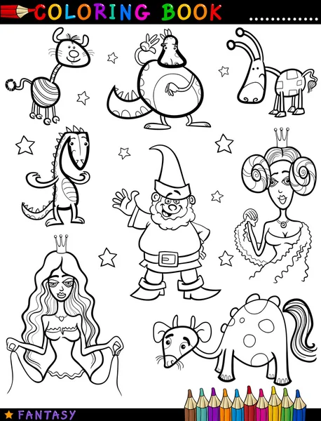 Personajes de fantasía para colorear libro — Vector de stock