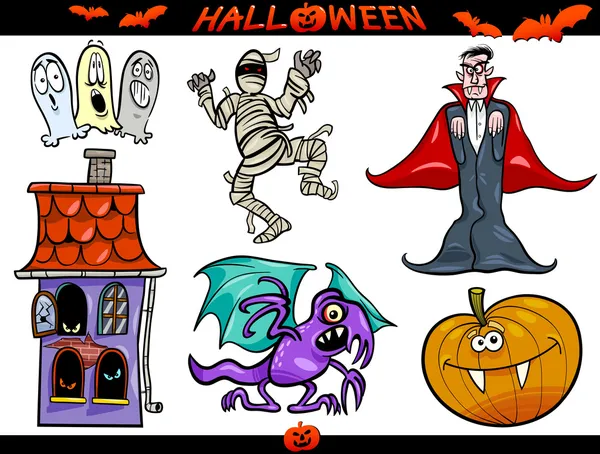 Conjunto de temas de dibujos animados de Halloween — Vector de stock