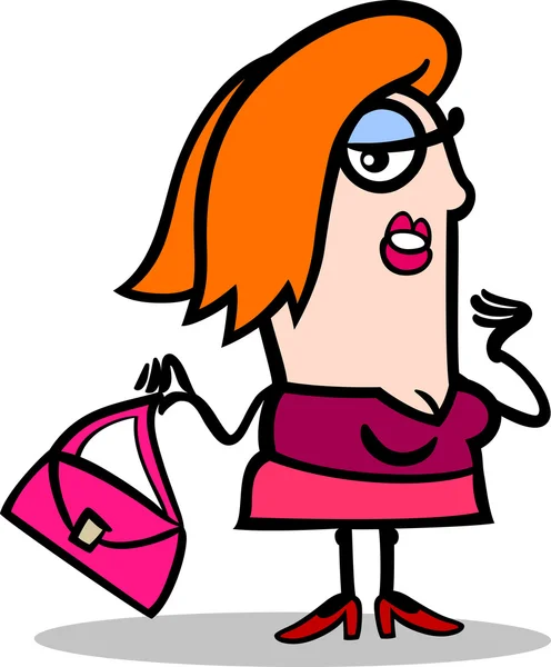 Mujer divertida con bolsa de dibujos animados — Vector de stock