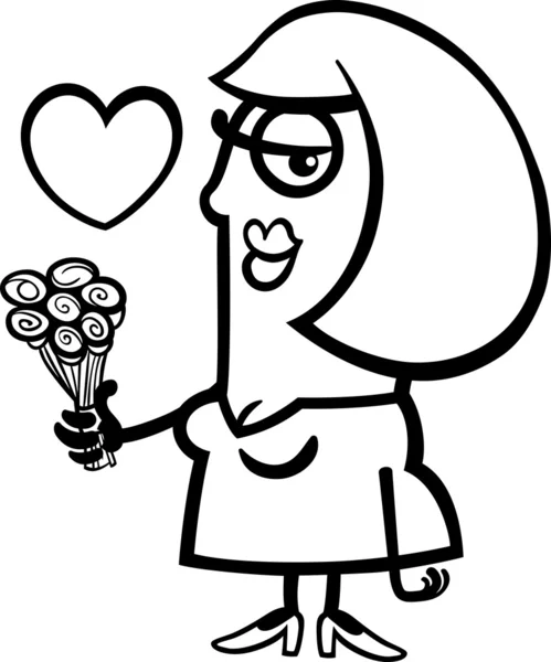 Mujer enamorada de las flores de dibujos animados — Vector de stock