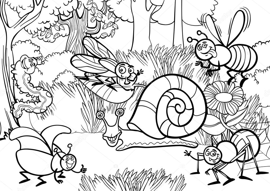 cartoon insects for coloring book