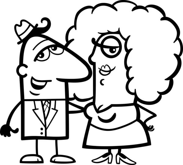 Preto e branco engraçado casal desenhos animados —  Vetores de Stock