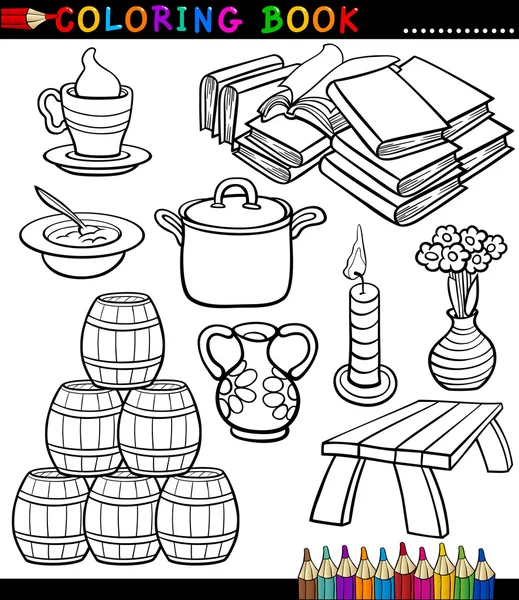 Cartoon Different Objects Coloring Page — Stock Vector