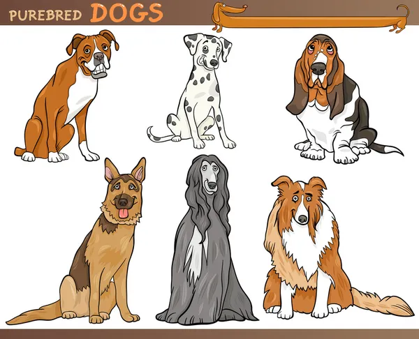 Cães de raça pura desenho animado ilustração conjunto — Vetor de Stock