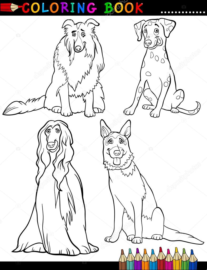 Cani di razza pura dei cartoni animati da colorare pagina — Vettoriale Stock