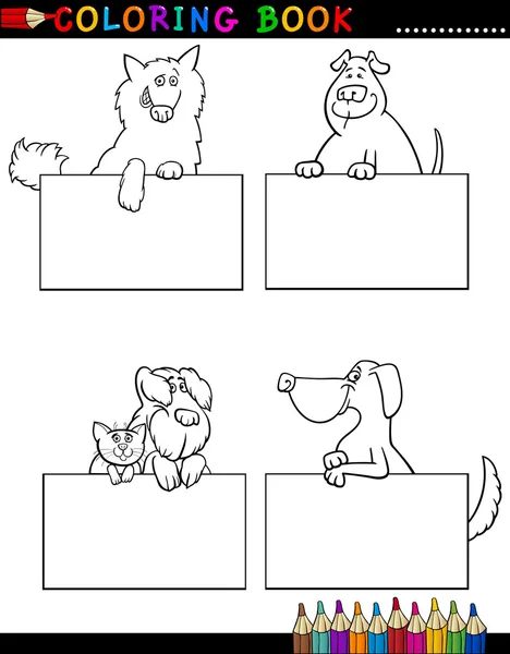 Perros de dibujos animados con tarjetas para colorear Página — Vector de stock