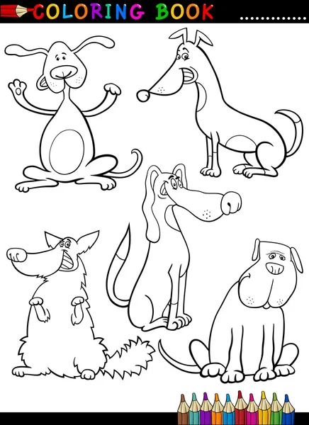 Perros de dibujos animados o cachorros para colorear libro — Vector de stock