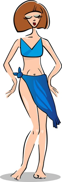 Mujer bonita en bikini o traje de baño — Vector de stock