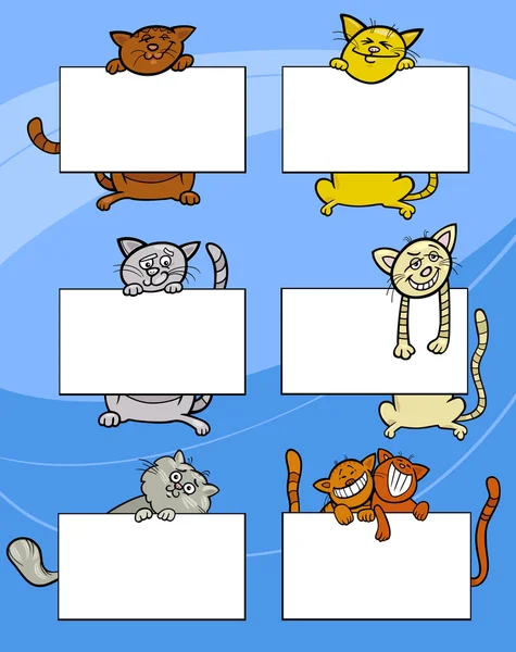 Gatos de dibujos animados con tablero o juego de cartas — Vector de stock