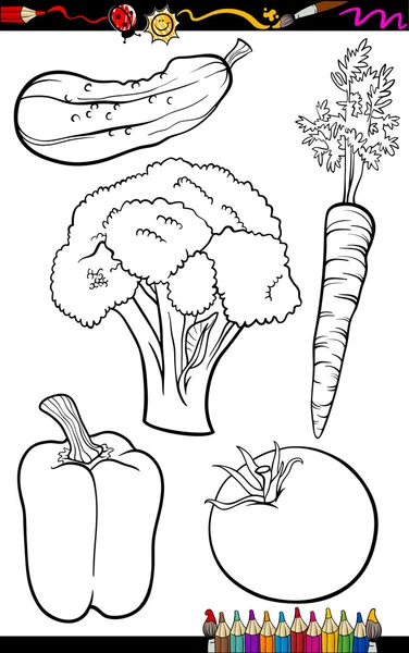 Conjunto de verduras de dibujos animados para colorear libro — Vector de stock