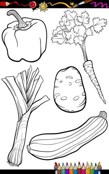 Conjunto de verduras de dibujos animados para colorear libro — Vector de stock