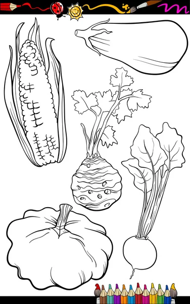 Conjunto de verduras de dibujos animados para colorear libro — Vector de stock