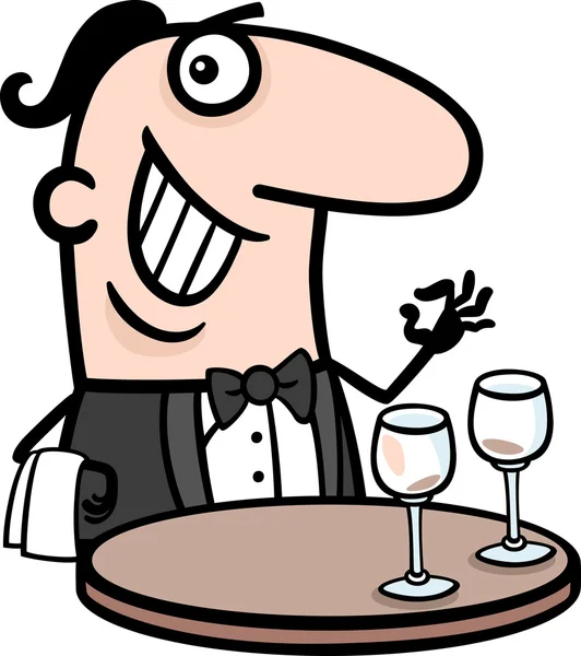 Waiter in restaurant cartoon illustration — Stock Vector