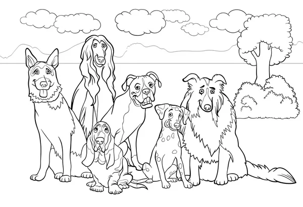 Perros de pura raza de dibujos animados para colorear libro — Vector de stock