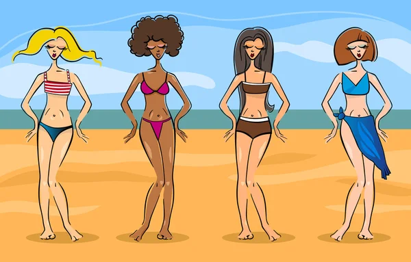Mooie vrouwen in bikini of badpak — Stockvector