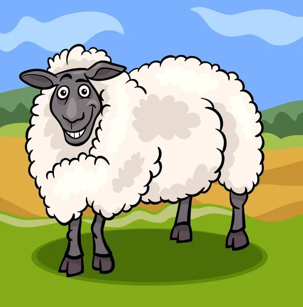 Koyun çiftlik hayvan karikatür çizimi — Stok Vektör