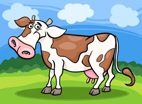 Animal de granja vaca ilustración de dibujos animados — Vector de stock