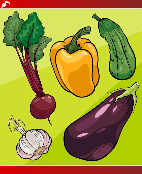 Ilustrasi kartun set sayuran - Stok Vektor