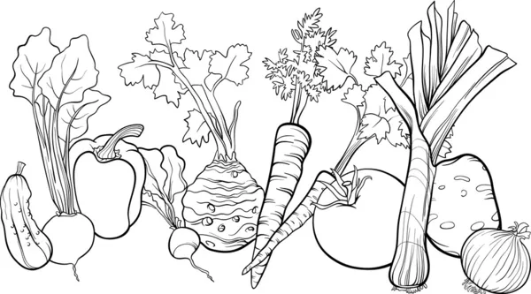 Groenten groep illustratie voor coloring boek — Stockvector