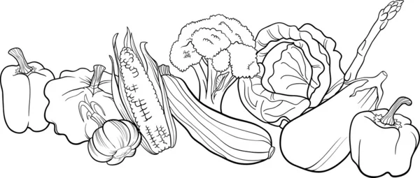 Ilustrasi kelompok sayur untuk buku mewarnai - Stok Vektor