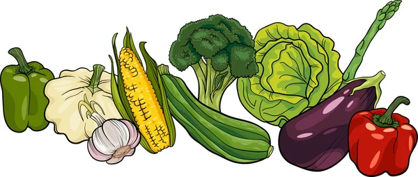 Verduras grupo grande ilustración de dibujos animados — Vector de stock
