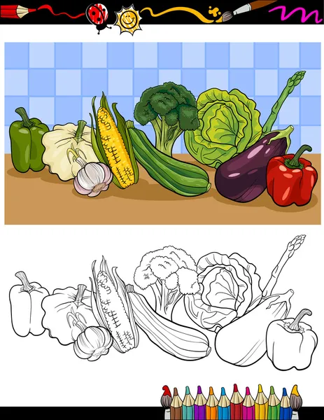 Ilustração de grupo de legumes para colorir — Vetor de Stock