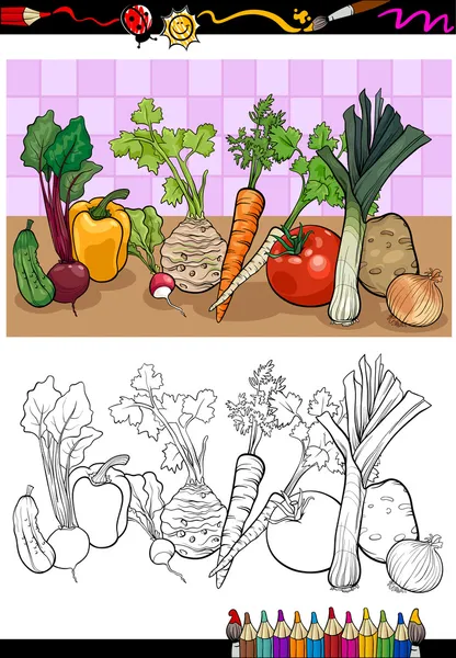 Vegetables group illustration for coloring — Stock Vector