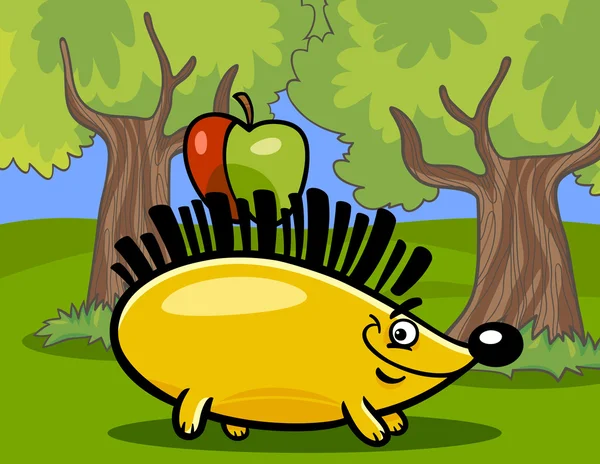 Ouriço com maçã desenho animado ilustração — Vetor de Stock