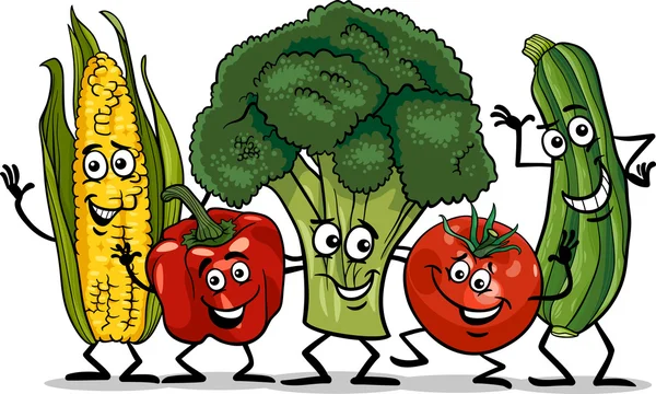 Ilustrasi kartun kelompok sayuran komik - Stok Vektor
