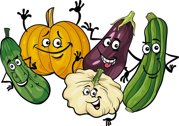 Ilustrasi kartun grup sayuran cucurbit - Stok Vektor