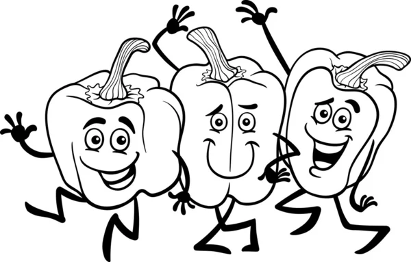 Cartoon peppers vegetables for coloring book — Stock Vector