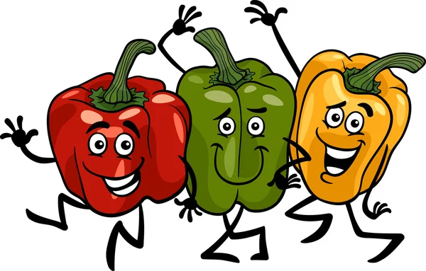 Paprika Gemüse Gruppe Cartoon Illustration — Stockvektor