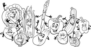 happy vegetables cartoon for coloring book clipart