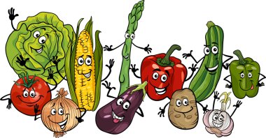 mutlu sebze grubu karikatür çizimi